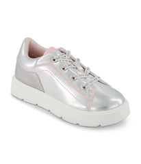 Low Top Court Shoe On A Platform Outsole Silver 