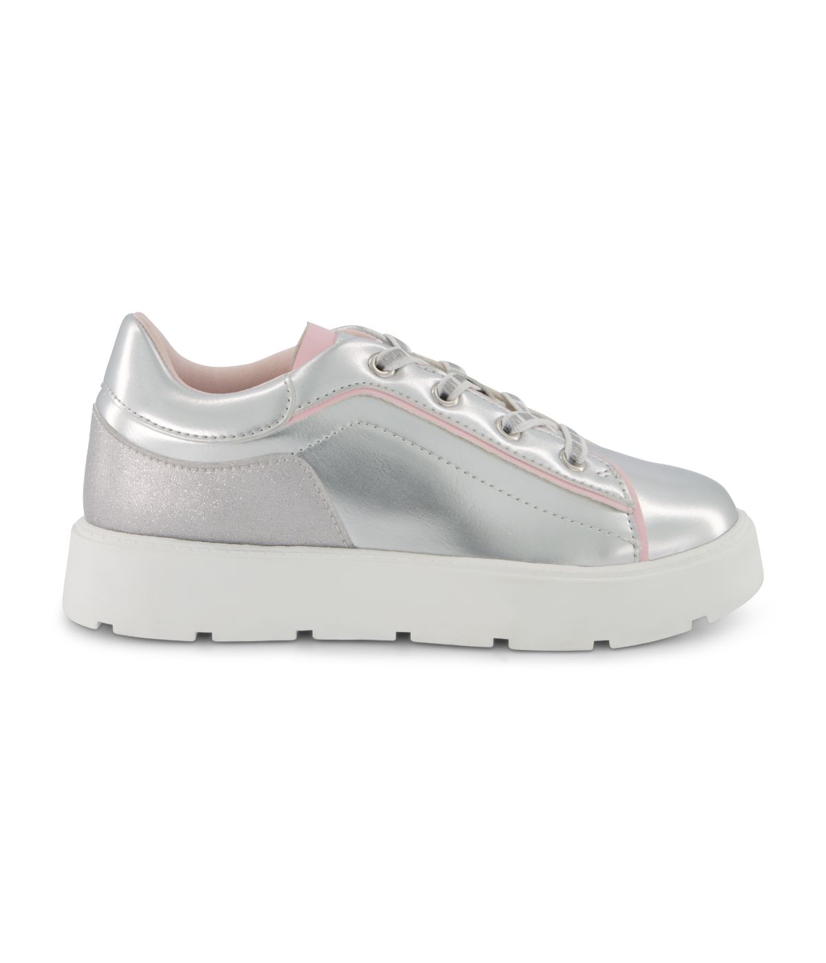 Low Top Court Shoe On A Platform Outsole Silver 