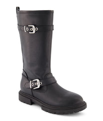 Tall Moto Look With Double Buckles Boot Black