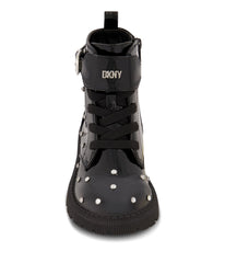 Ankle Moto Pat Pu Upper Boot With Crystals All Around Black