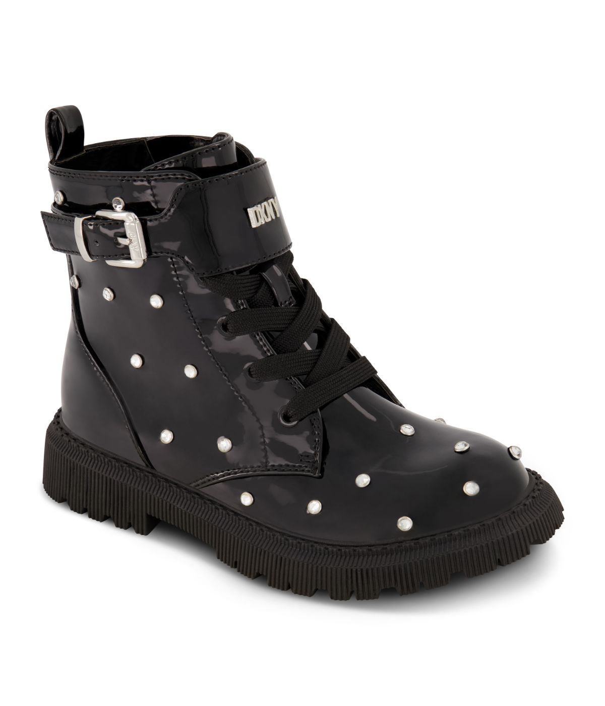  DKNY Ankle Moto Pat Pu Upper Boot With Crystals All Around Black - Black - Bonton