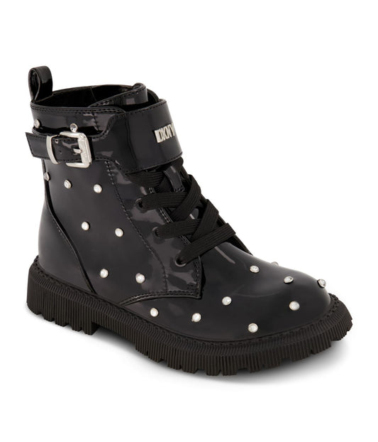 Ankle Moto Pat Pu Upper Boot With Crystals All Around Black