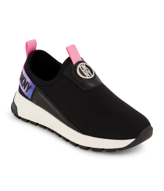 Slip On Sneaker With Pop Multi Color Back Strap Black