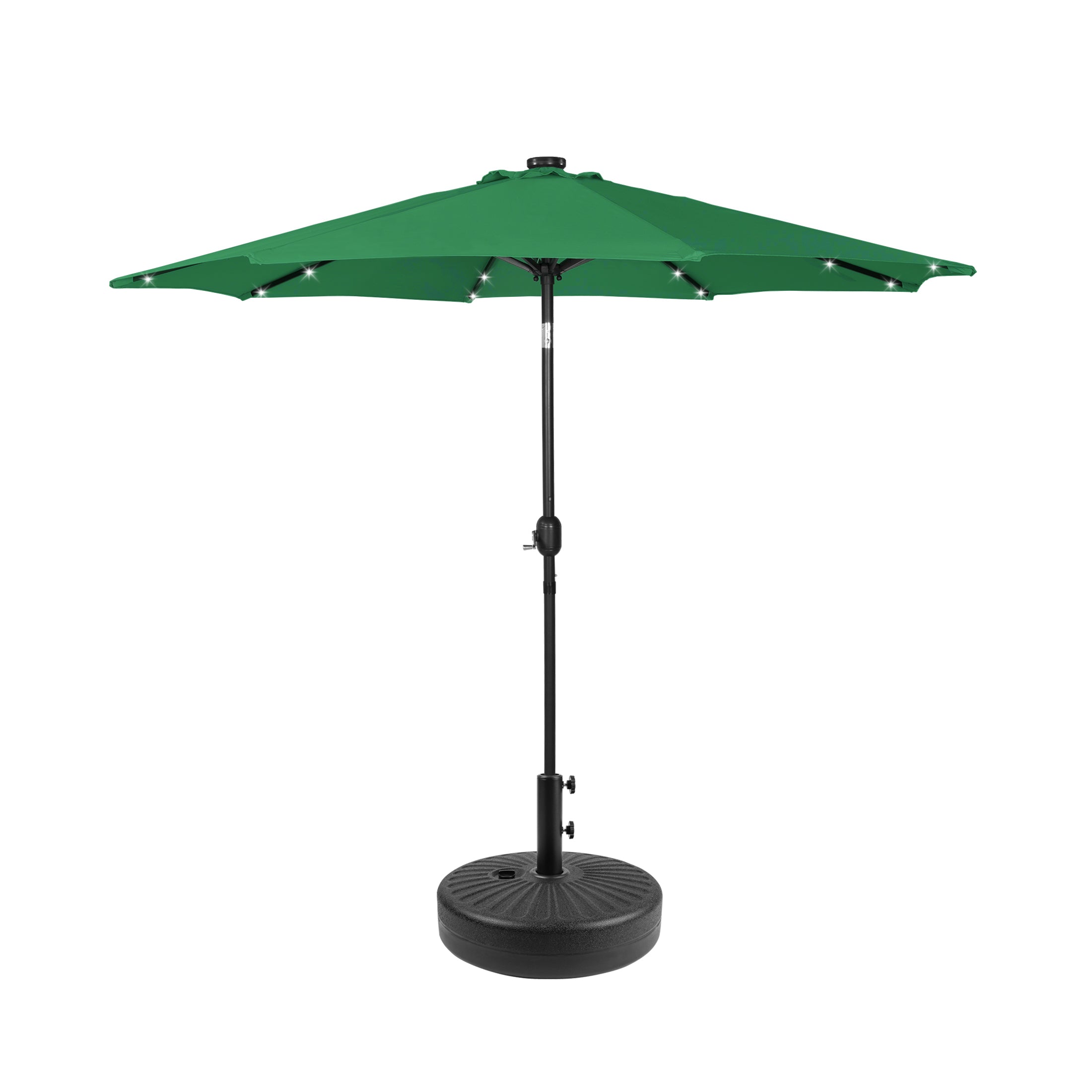  Westin Furniture 9 ft Outdoor Patio Solar LED Market Umbrella with Black Round Base - Gray/White Stripe - Bonton