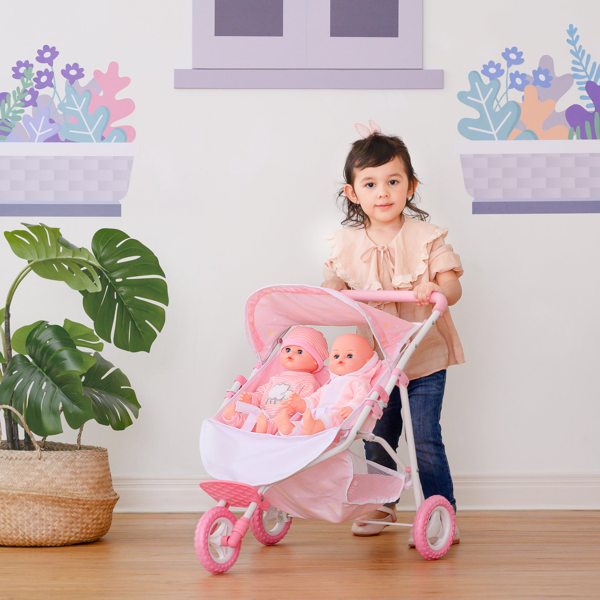  Teamson Kids Olivia's Little World - Twinkle Stars Princess Baby Doll Twin Strollers - Pink - Bonton