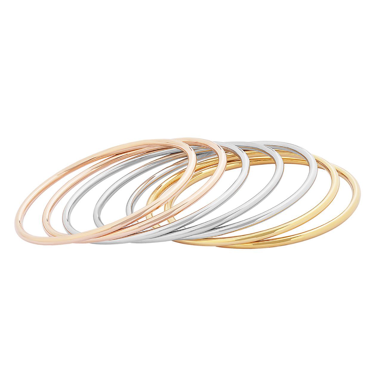  Gemesis Jewels by Edforce Seven Thin Round Bangle Set - Tri-Color - Bonton