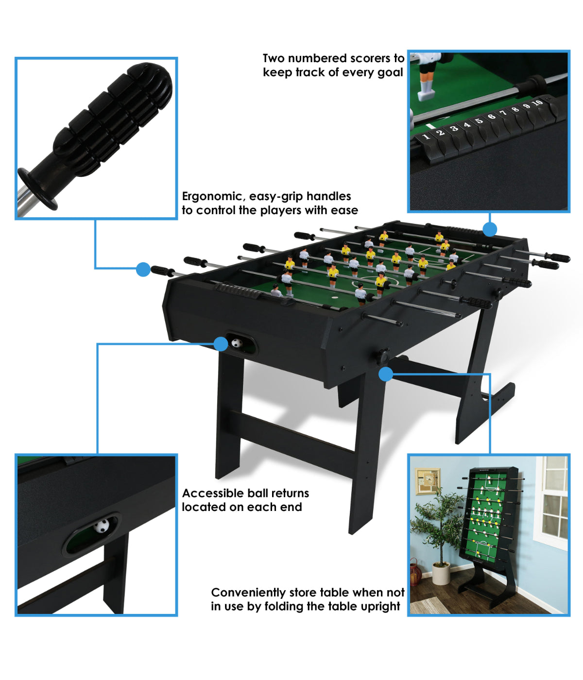  Sunnydaze Decor Foosball Soccer Game Folding Table with Manual Scorers - Black - Bonton