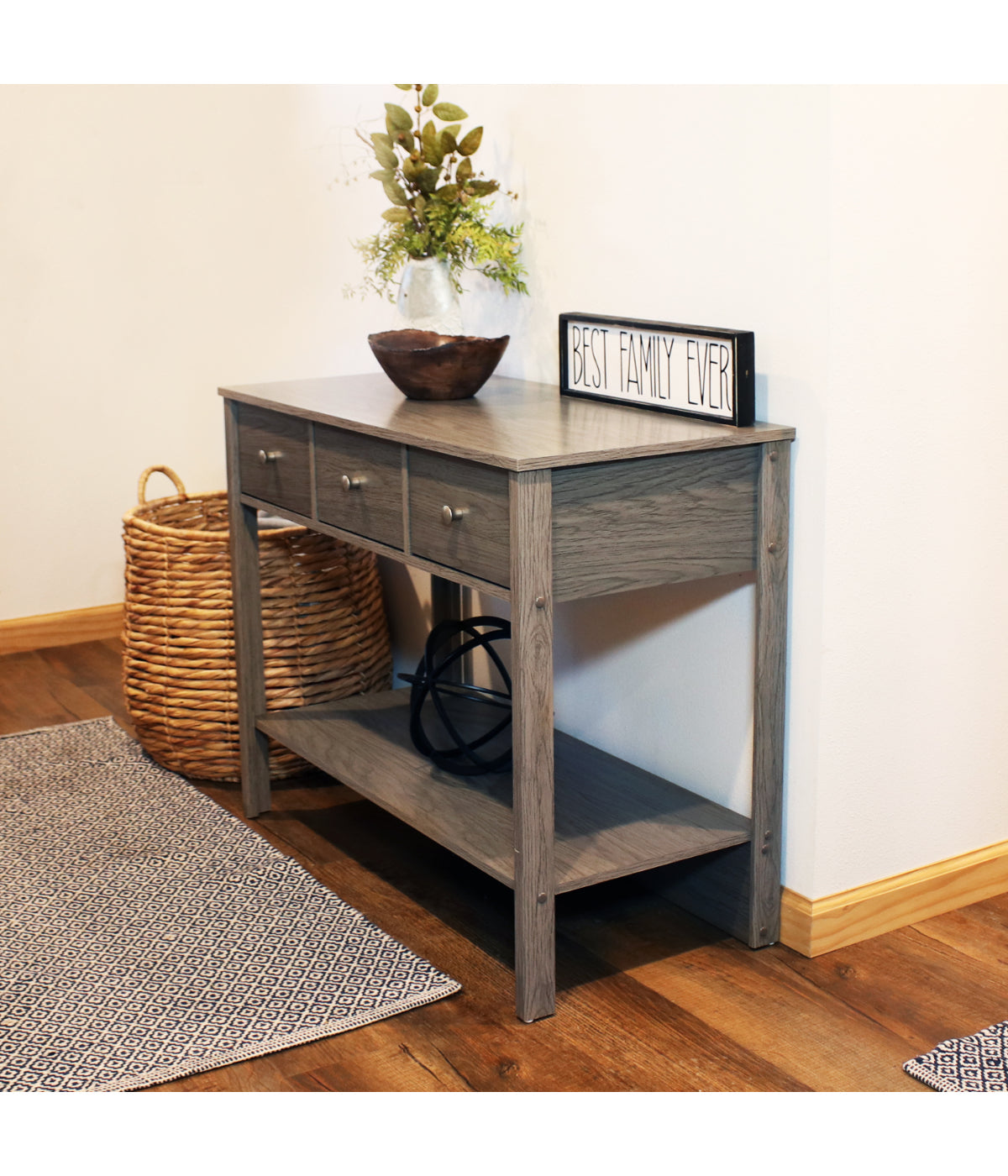  Sunnydaze Decor Entryway Console Table with 3 Drawers - Grey - Bonton