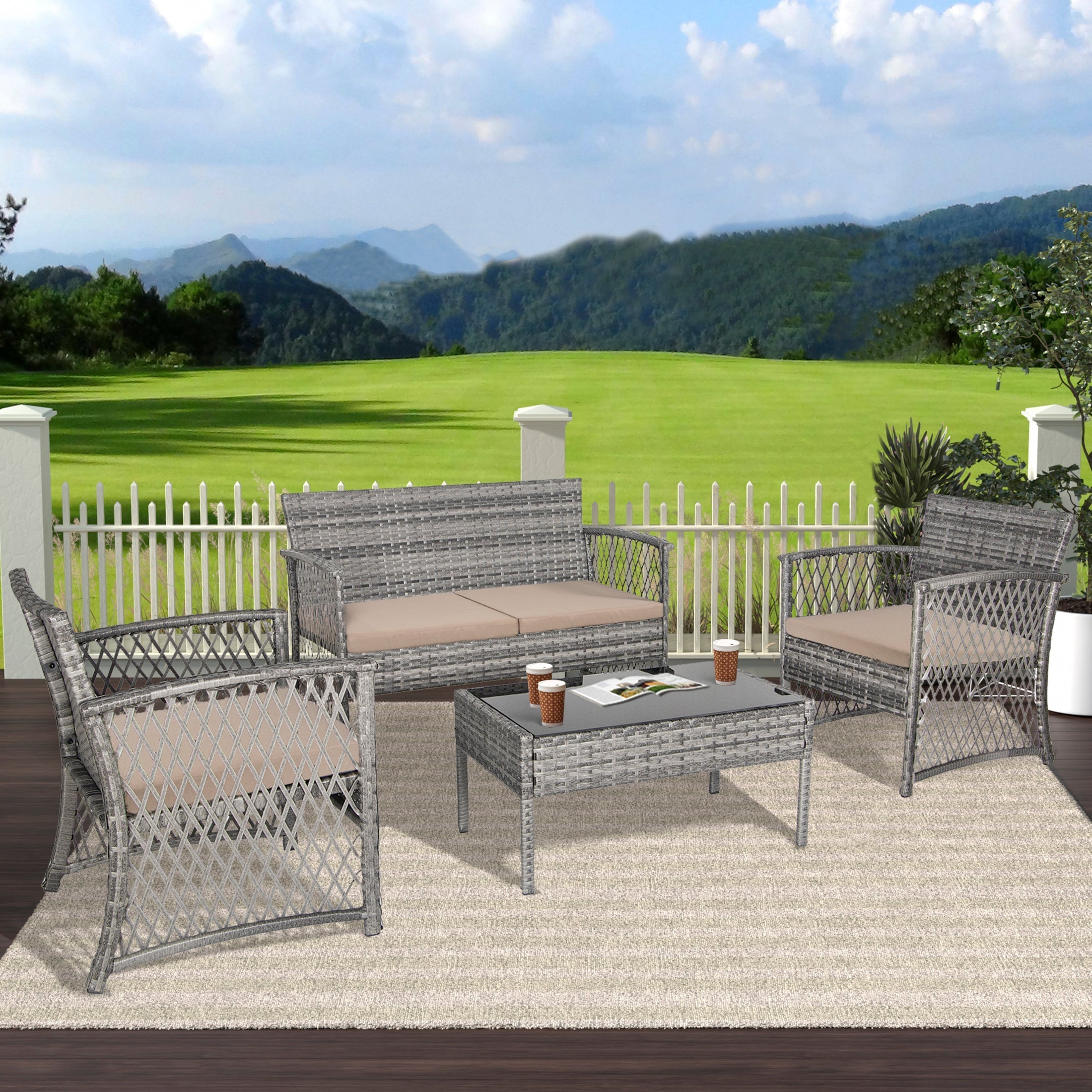  Westin Furniture 4-Piece Outdoor Patio Conversation Set - Gray/Navy - Bonton