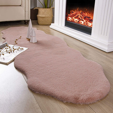 Dusty Rose Faux Rabbit Fur Fuzzy Soft Fluffy Plush Cozy Shaggy Area Rug by Homemartgoods