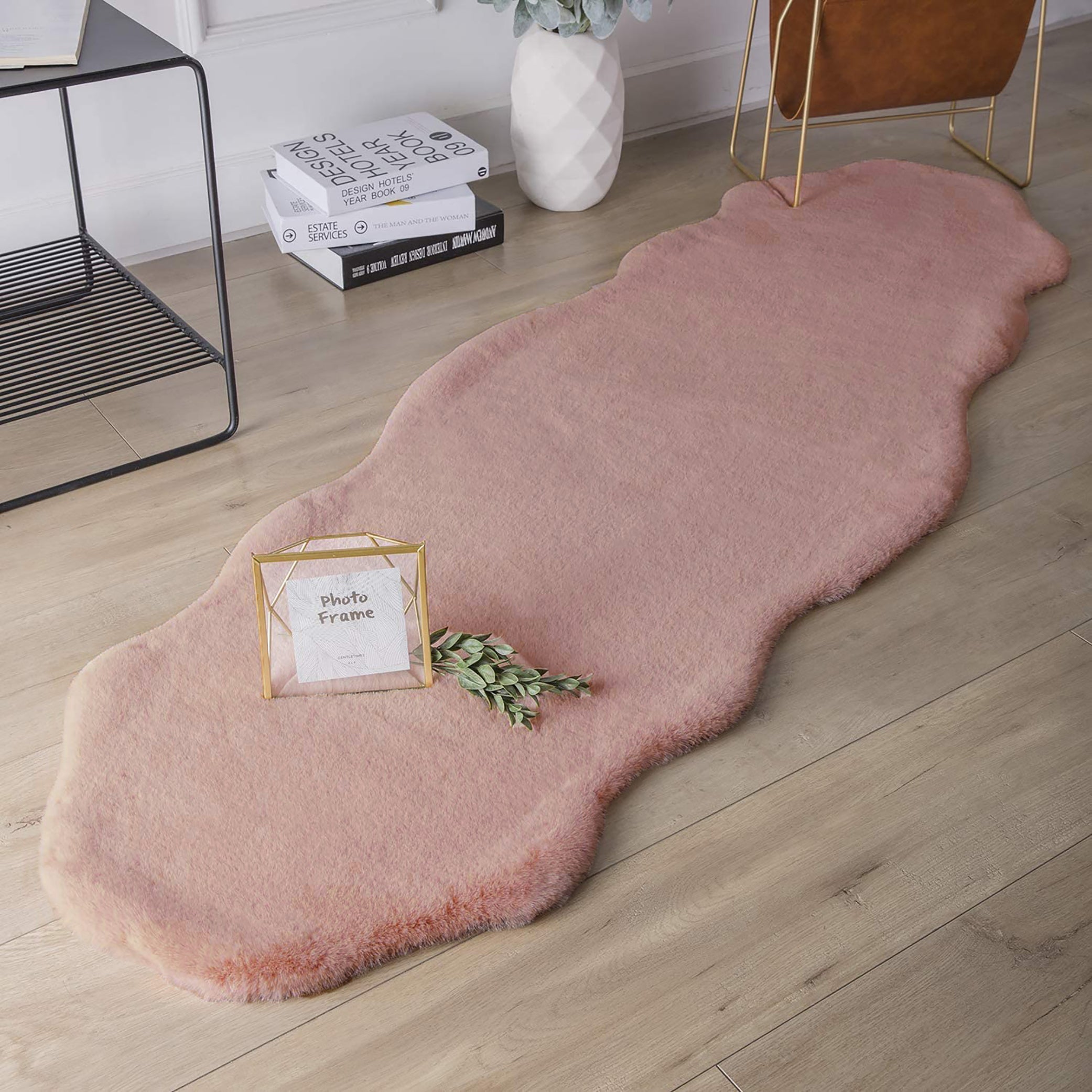  Home Mart Goods Dusty Rose Faux Rabbit Fur Fuzzy Soft Fluffy Plush Cozy Shaggy Area Rug by Homemartgoods - 2' x 3' Feet - Bonton
