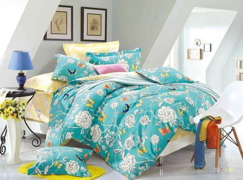 Tache Cotton Butterfly Wonderland  Foral Colorful Cotton Blue Girly Duvet Set by DaDa Bedding Collection