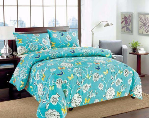 Tache Cotton Butterfly Wonderland  Foral Colorful Cotton Blue Girly Duvet Set by DaDa Bedding Collection