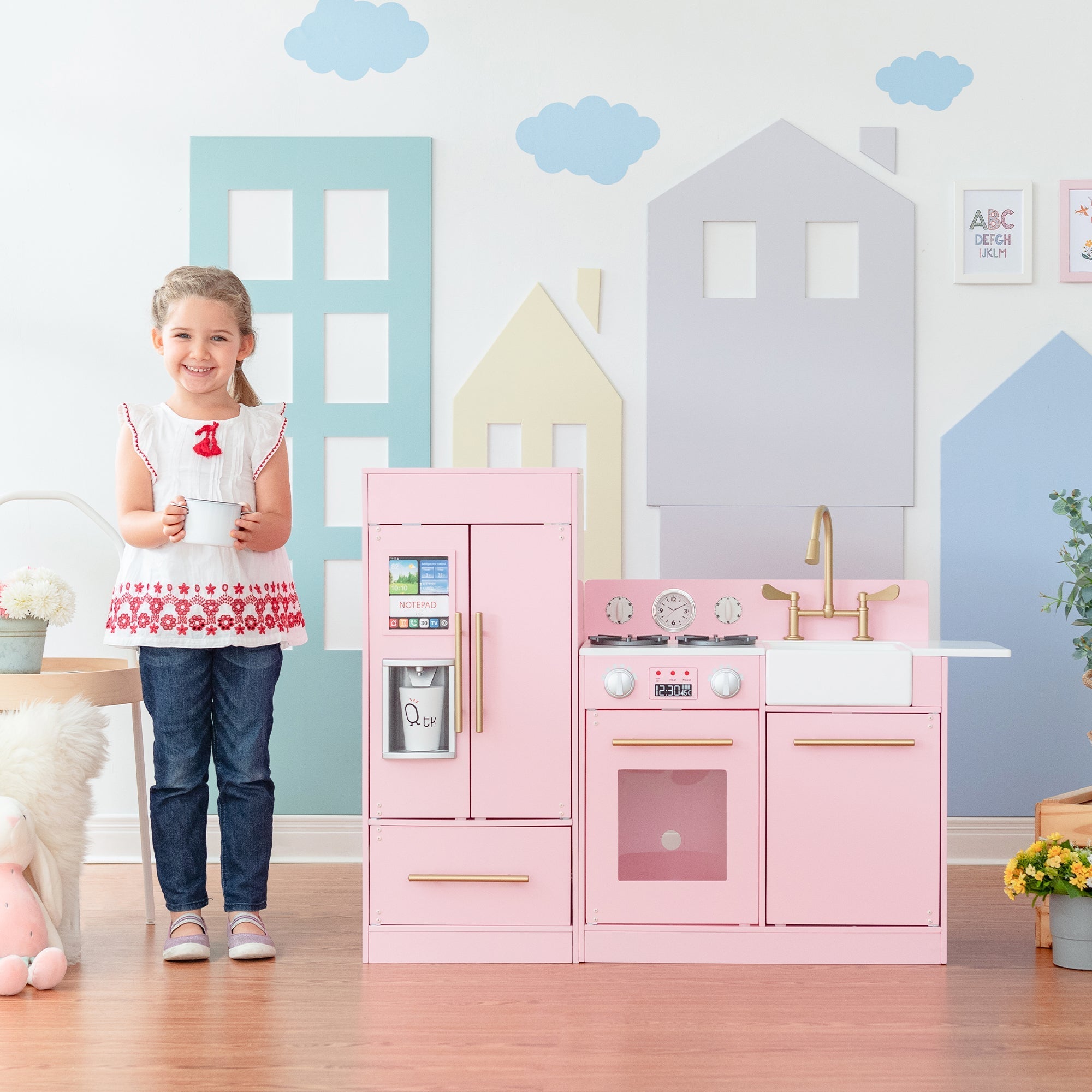  Teamson Kids Teamson Kids Little Chef Charlotte 2-Piece Modular Wooden Play Kitchen, Pink - Pink / Gold - Bonton