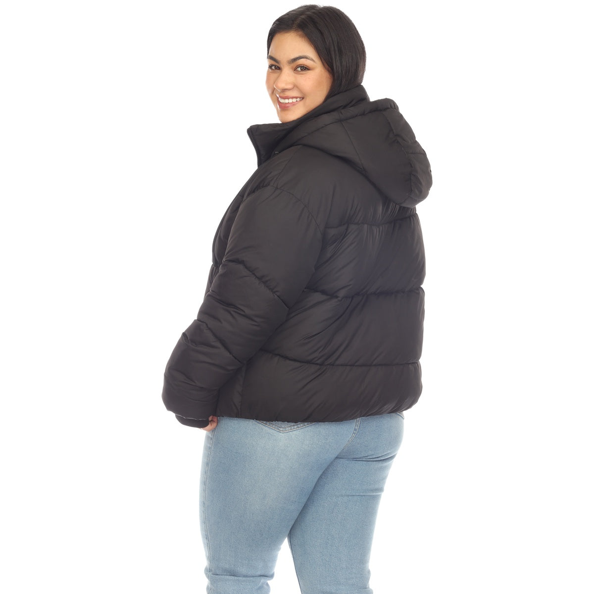  White Mark Plus Size Full Front Zip Hooded Bomber Puffer Coat - 1X - Bonton