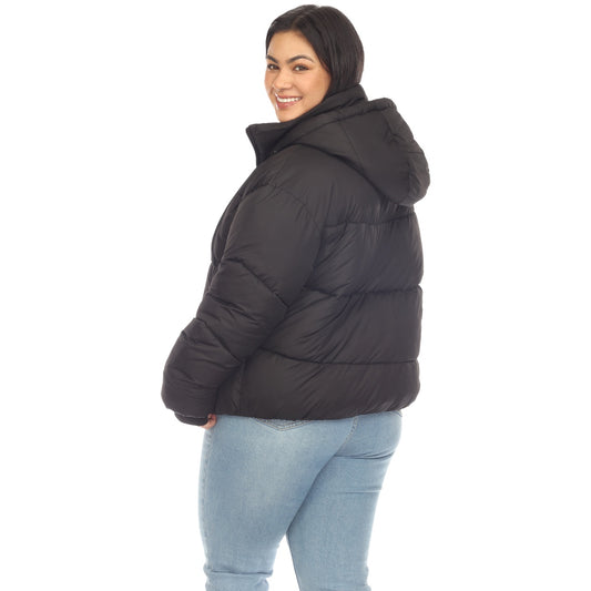 Plus Size Full Front Zip Hooded Bomber Puffer Coat