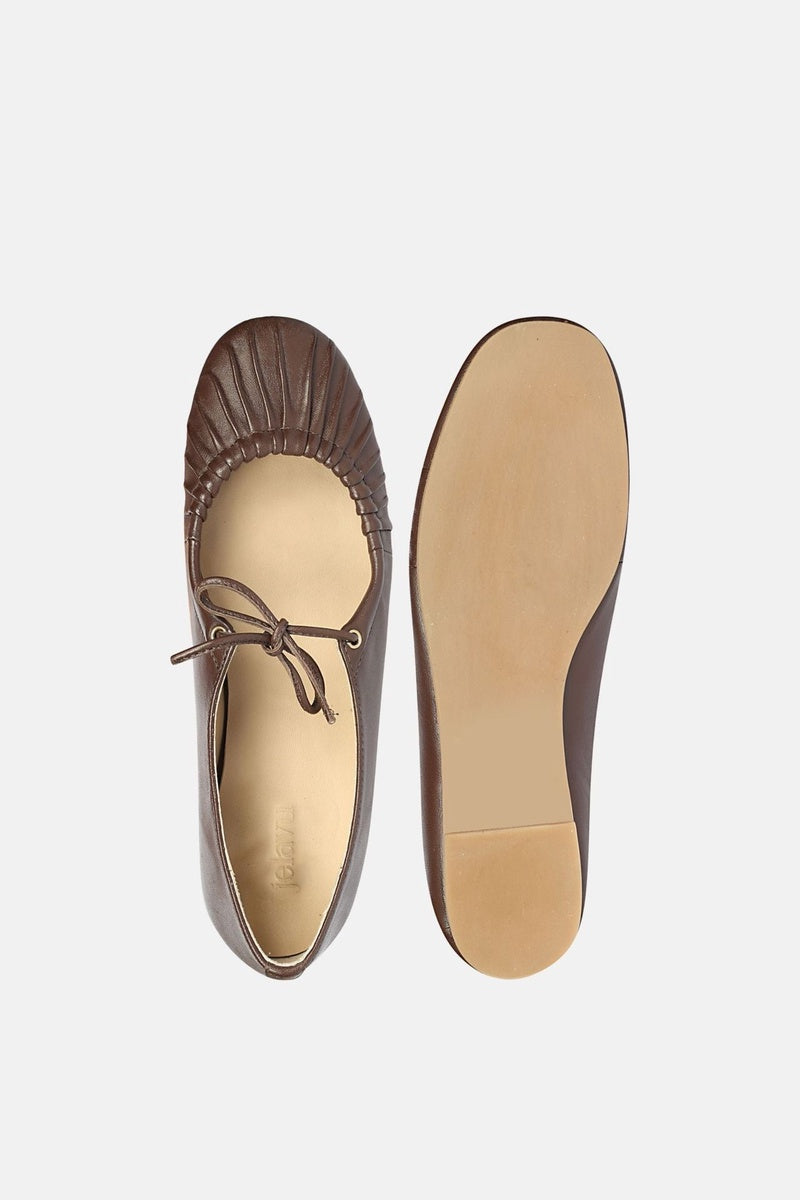  Jelavu Jelavu - Ellie Ruched Lace-Up Ballerina - Chocolate Leather - Chocolate - Bonton