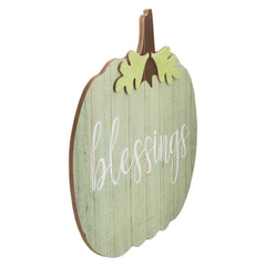 20" Green and Brown Blessings Pumpkin Wooden Thanksgiving Hanging Wall Sign