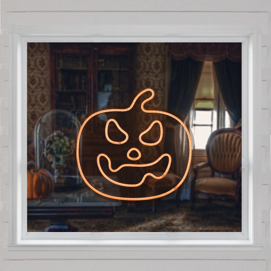 LED Lighted Neon Style Jack-O-Lantern Halloween Window Silhouette - 15" - Orange