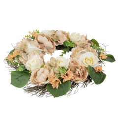 Floral Fall Harvest Artificial Wreath - 22" - Peach and White