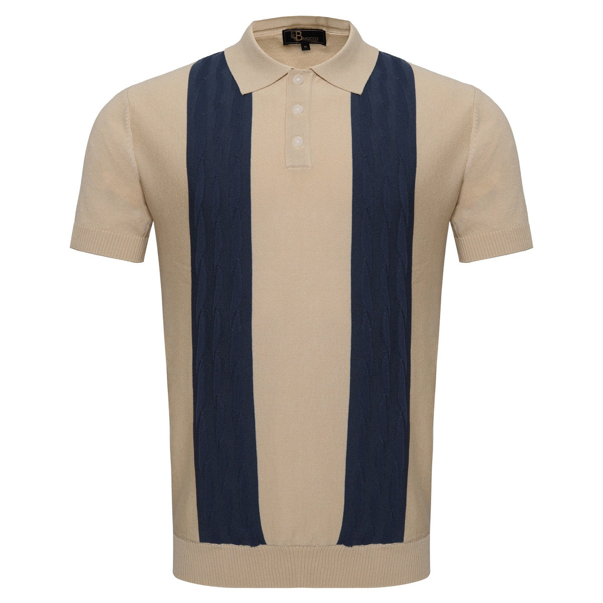 Barocco Men's Retro-Inspired Knitted Polo Shirt IVORY/NAVY - IVO/NAVY - Bonton