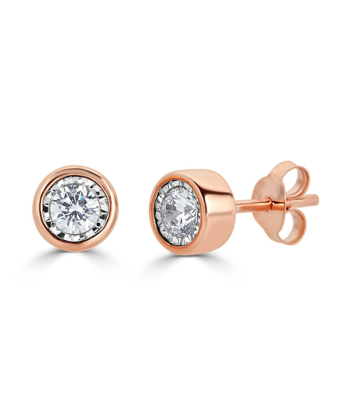  Kgs Jewels Inc 1/4 CTW Natural Diamond Bezel Stud Earrings in 14K Gold - Pink - Bonton