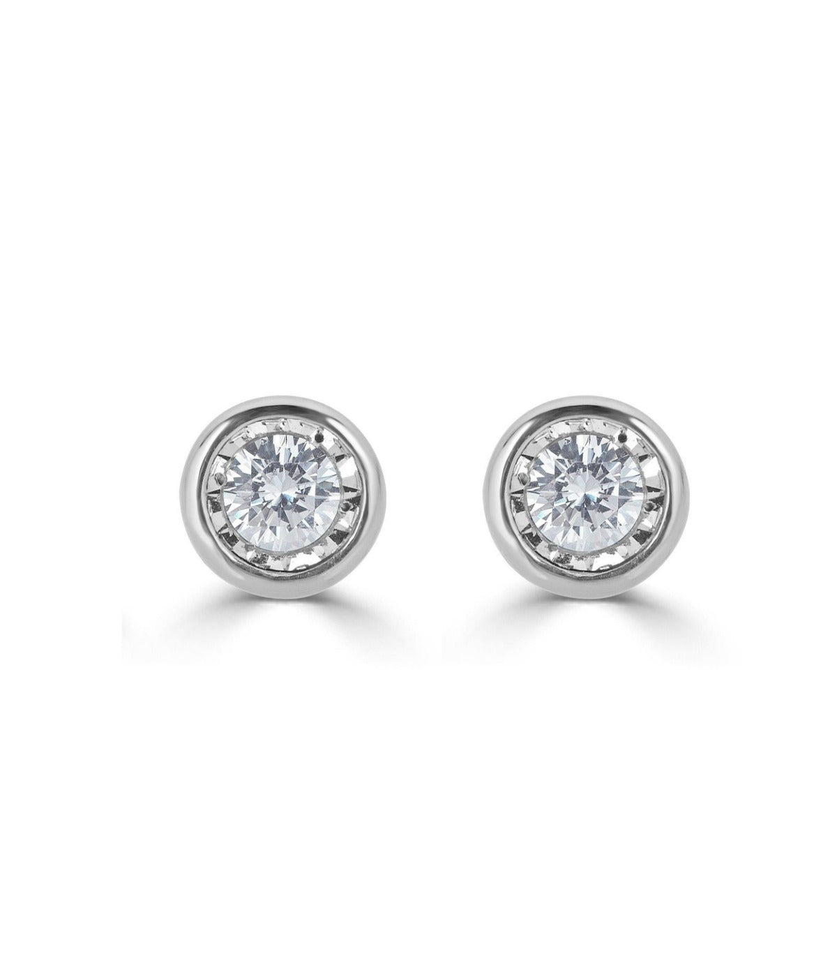  Kgs Jewels Inc 1/4 CTW Natural Diamond Bezel Stud Earrings in 14K Gold - White - Bonton