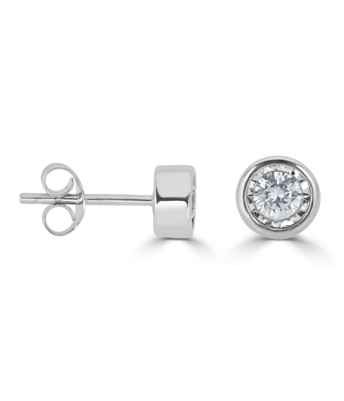  Kgs Jewels Inc 1/4 CTW Natural Diamond Bezel Stud Earrings in 14K Gold - White - Bonton