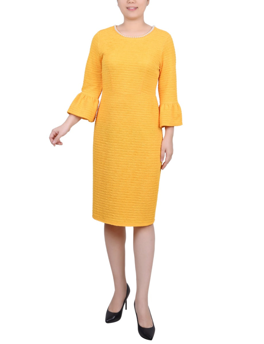  NY Collection Petite 3/4 Length Pearl Detail Dress - Coral - Bonton