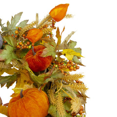 Velvet Pumpkins and Wheat Artificial Fall Harvest Wreath - 24-Inch  Unlit