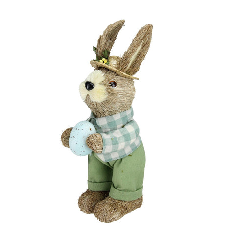 Spring Sisal Standing Easter Bunny Rabbit Figure With Robin's Egg - 10"