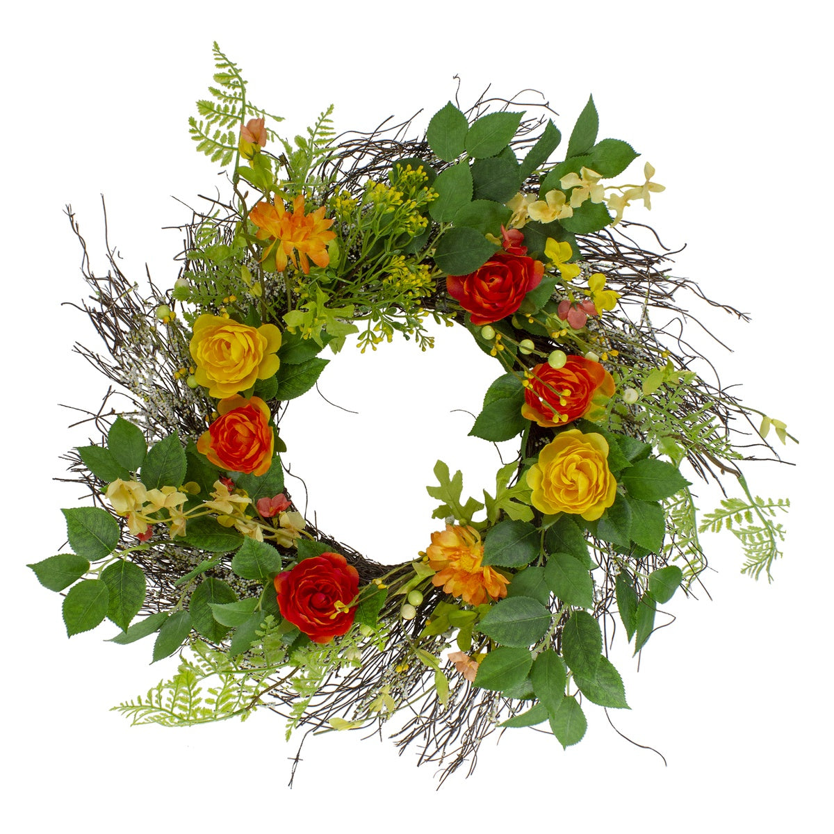  Northlight Ranunculus and Rose Floral Spring Wreath  Orange and Yellow 20