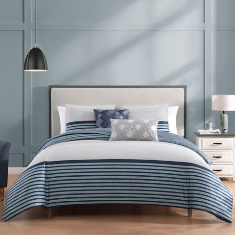 Bebejan Blue Geo Lines 5 Piece Reversible Comforter Set