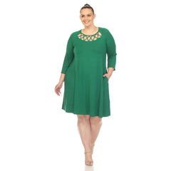 Plus Size Criss Cross Neckline Swing Midi Dress