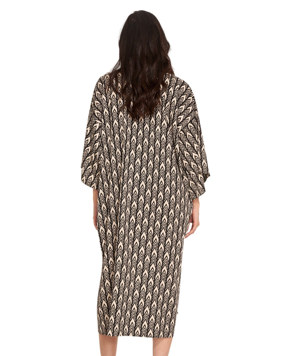  Gottex Beach Life Karen Midi Cover Up Kimono - GOTTEX BEACH LIFE KAREN BLACK AND BROWN - Bonton