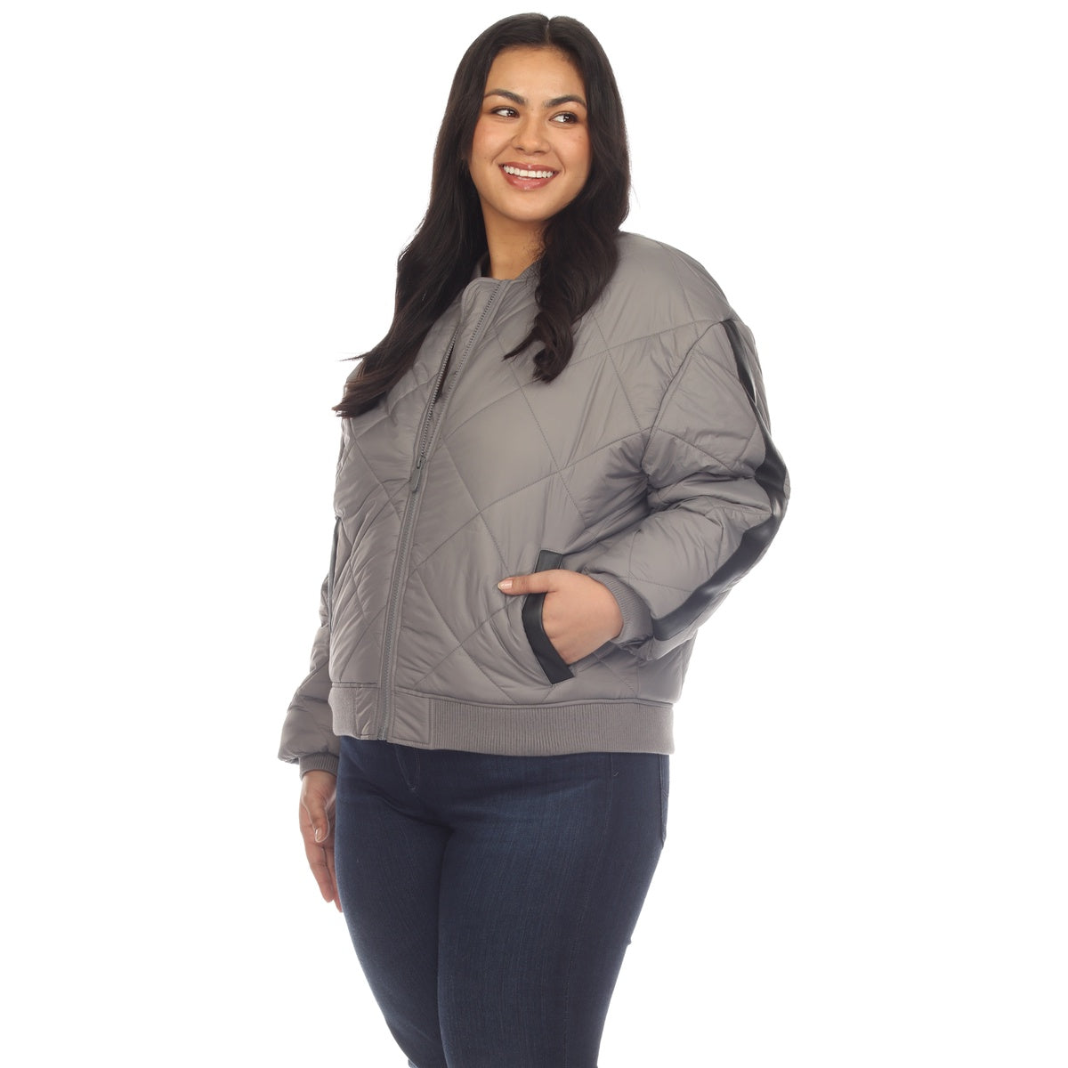  White Mark Plus Size Lightweight Diamond Quilted Puffer Bomber Jacket - 1X - Bonton