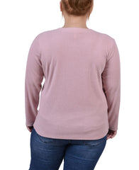 Plus Size Long Sleeve Ribbed Button Detail Top