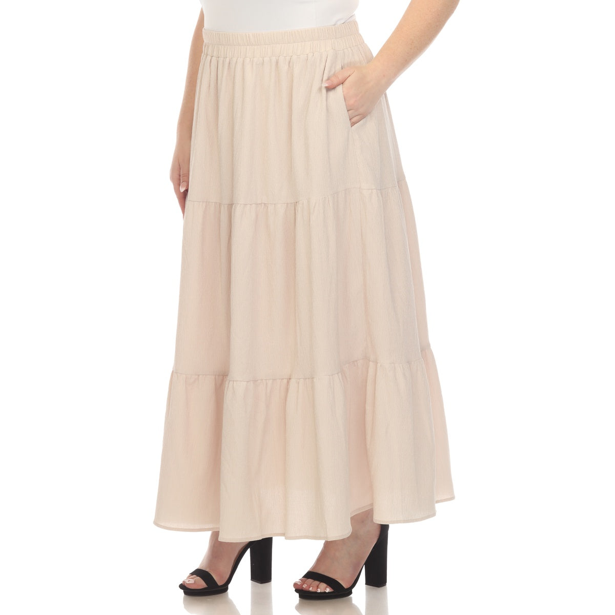  White Mark Plus Size Pleated Tiered Maxi Skirt - 3X - Bonton