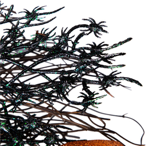 Black and Orange Skulls and Spiders Halloween Twig Wreath  22-Inch  Unlit