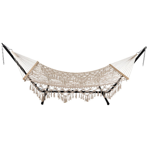 Lattice Macrame Rope Hammock With Wooden Bars - 74" X 59" - Cream
