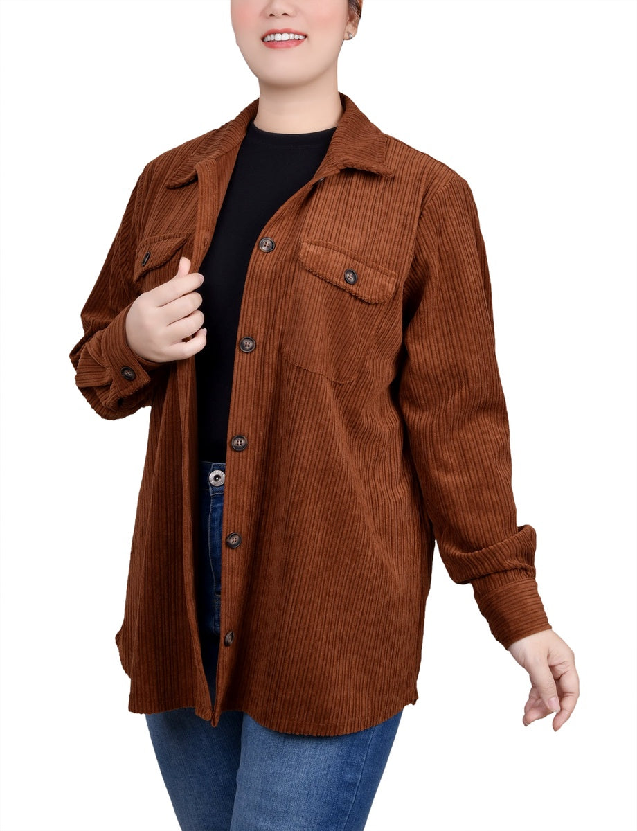  NY Collection Long Sleeve Corduroy Shirtjacket - Eggnog - Bonton