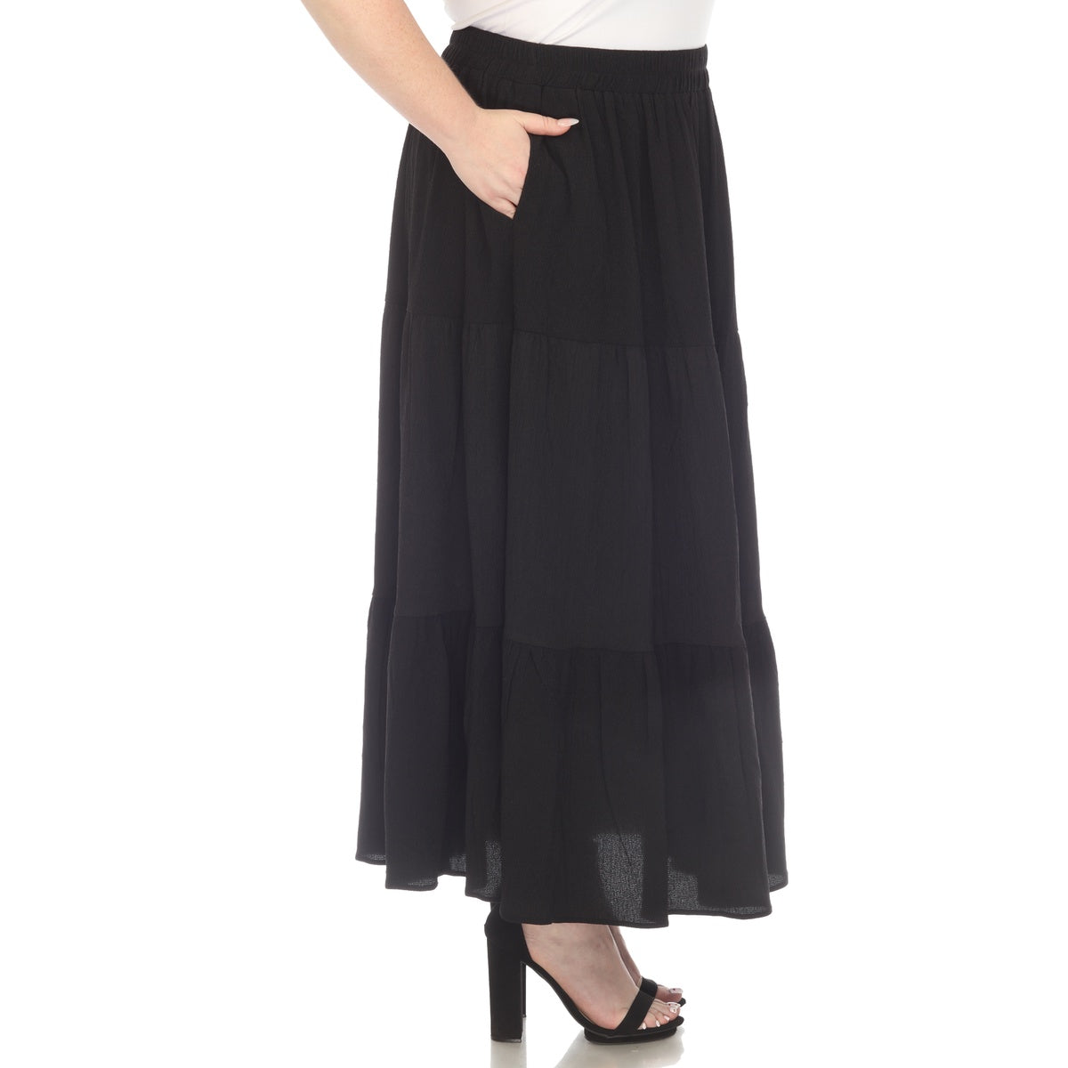  White Mark Plus Size Pleated Tiered Maxi Skirt - 1X - Bonton