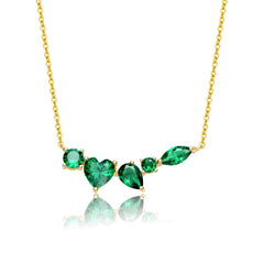 GV Sterling Silver 14k Yellow Gold Plated Mixed Cut Emerald Cubic Zirconia Cluster Necklace