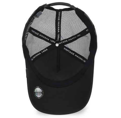 Vintage Havana Black Trucker Hat for Women – Canvas & Mesh Adjustable Snapback Baseball Cap With 3 Black Glitter Stars