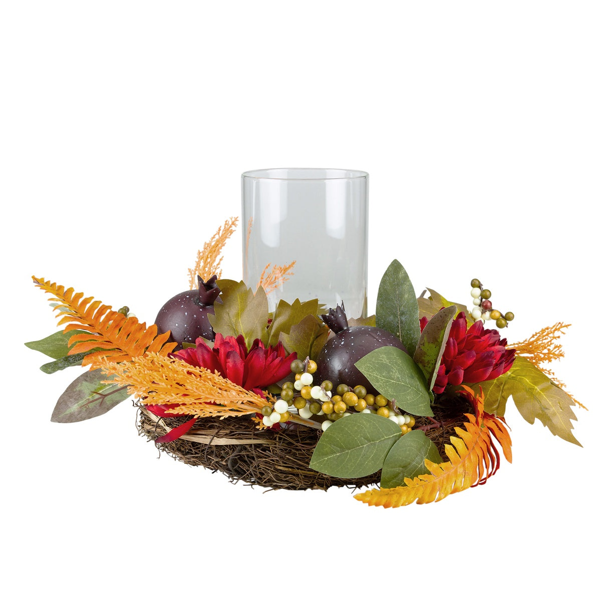  Northlight Mums With Pomegranate Fall Harvest Pillar Candle Holder Centerpiece - 22