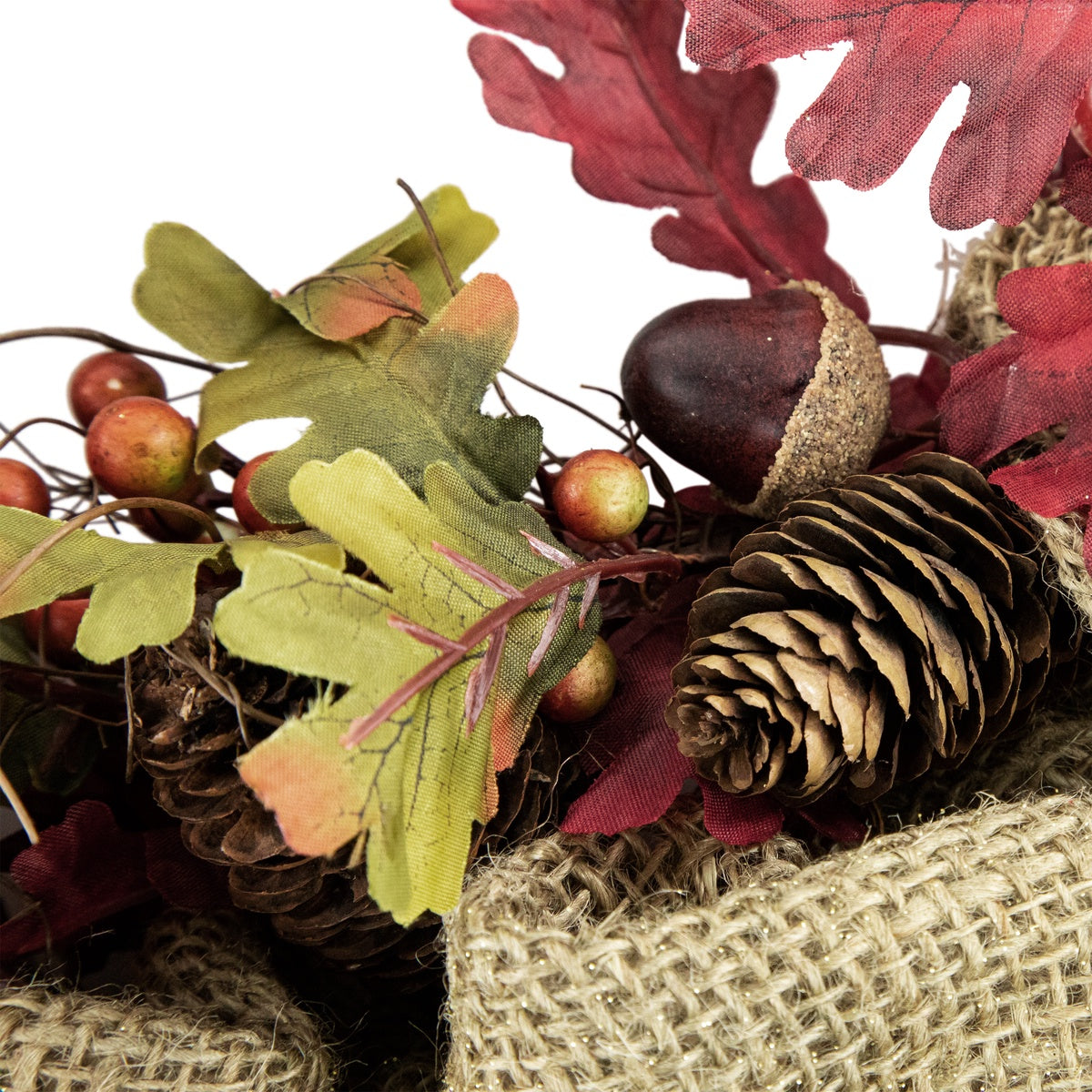  Northlight Rustic Burlap Fall Harvest Wreath With Acorns and Berries  18-Inch - Default Title - Bonton