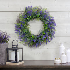 Lavender and Spring Foliage Artificial Floral Wreath  Purple - 24-Inch