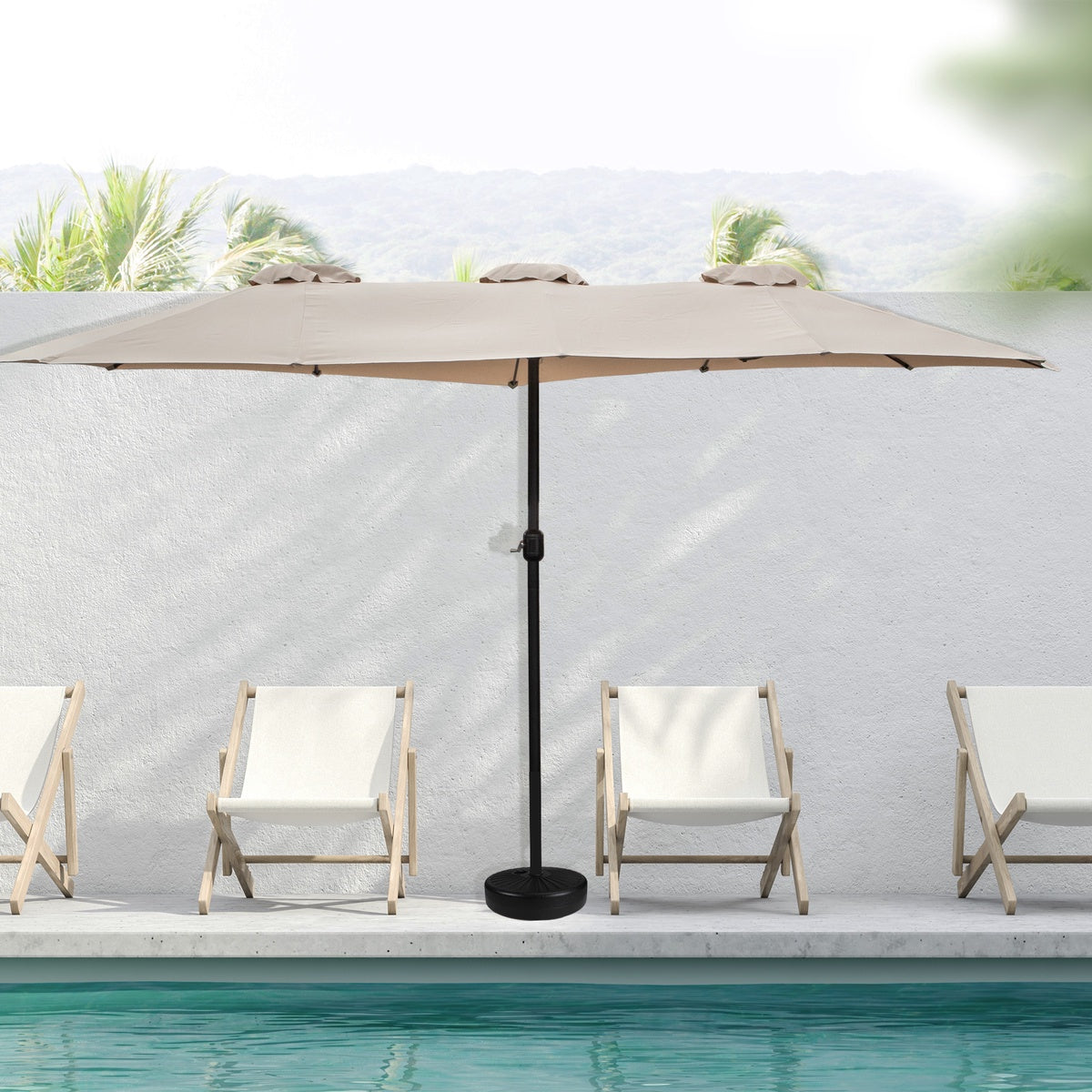  Northlight 15' Outdoor Patio Market Umbrella With Hand Crank  Beige - Beige - Bonton