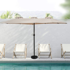 15' Outdoor Patio Market Umbrella With Hand Crank  Beige