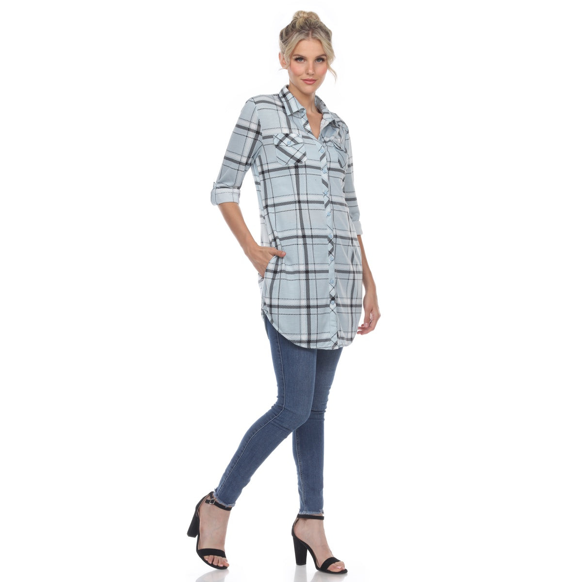  White Mark Women's Plaid Tunic Shirt - S - Bonton